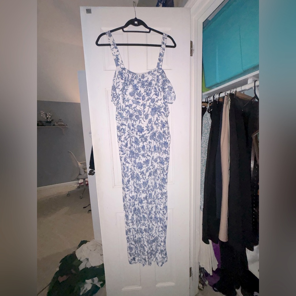 Floral Blue and White Jumpsuit